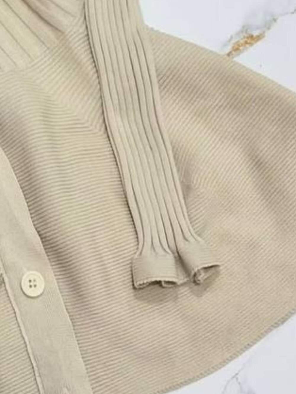 Beige Knit Button Mini Dress - Picture 3 of 3
